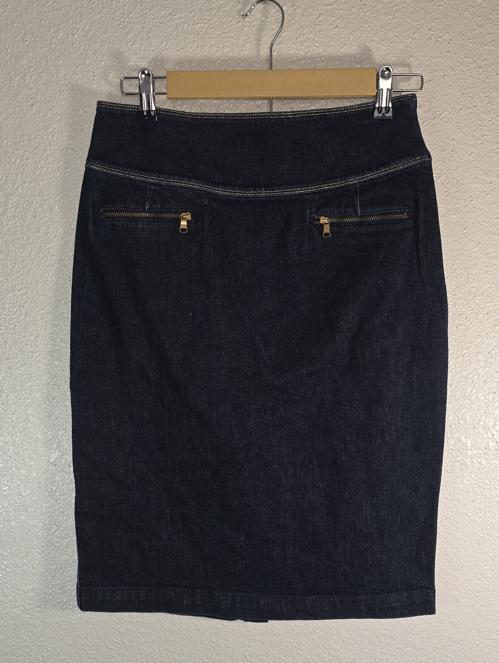 Ralph Lauren Classic Dark Blue Denim Pencil Skirt with Front Zips